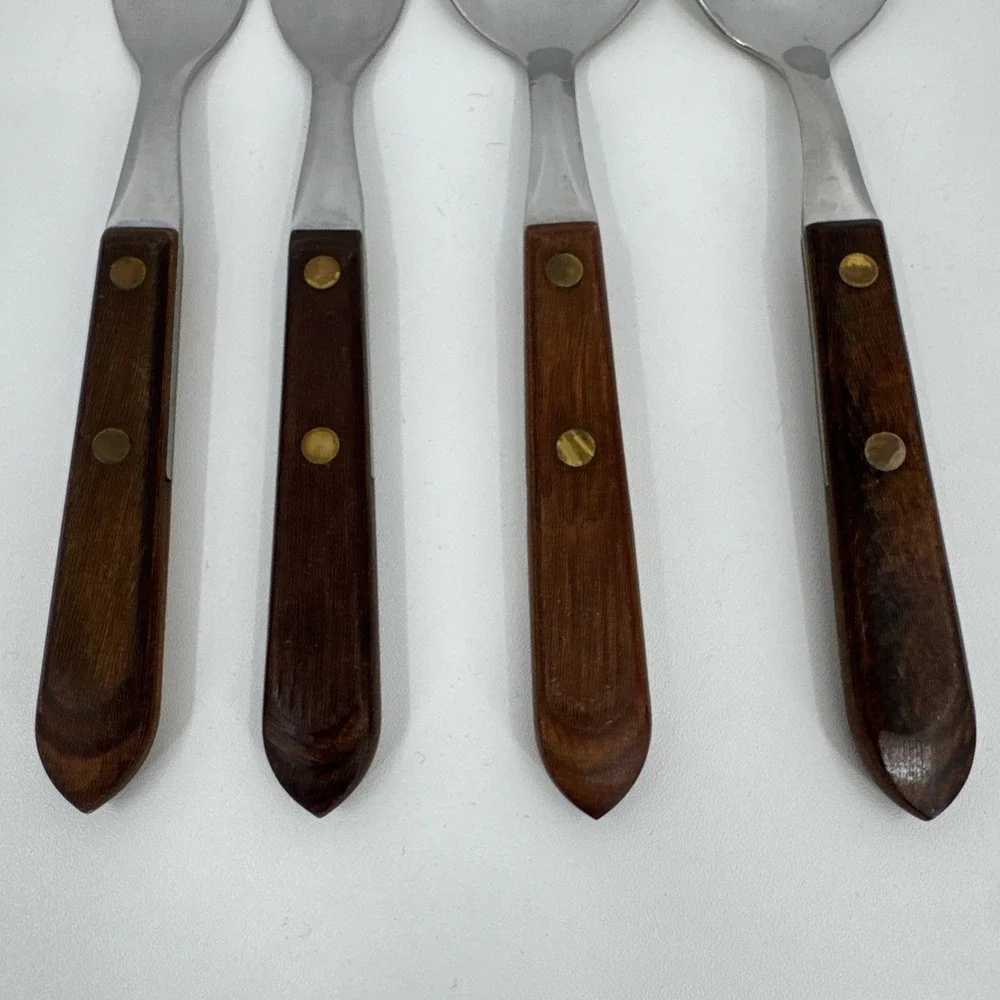 Unbranded Forks/Spoons Wood Handle Stainless Steel‎ 4 Vintage